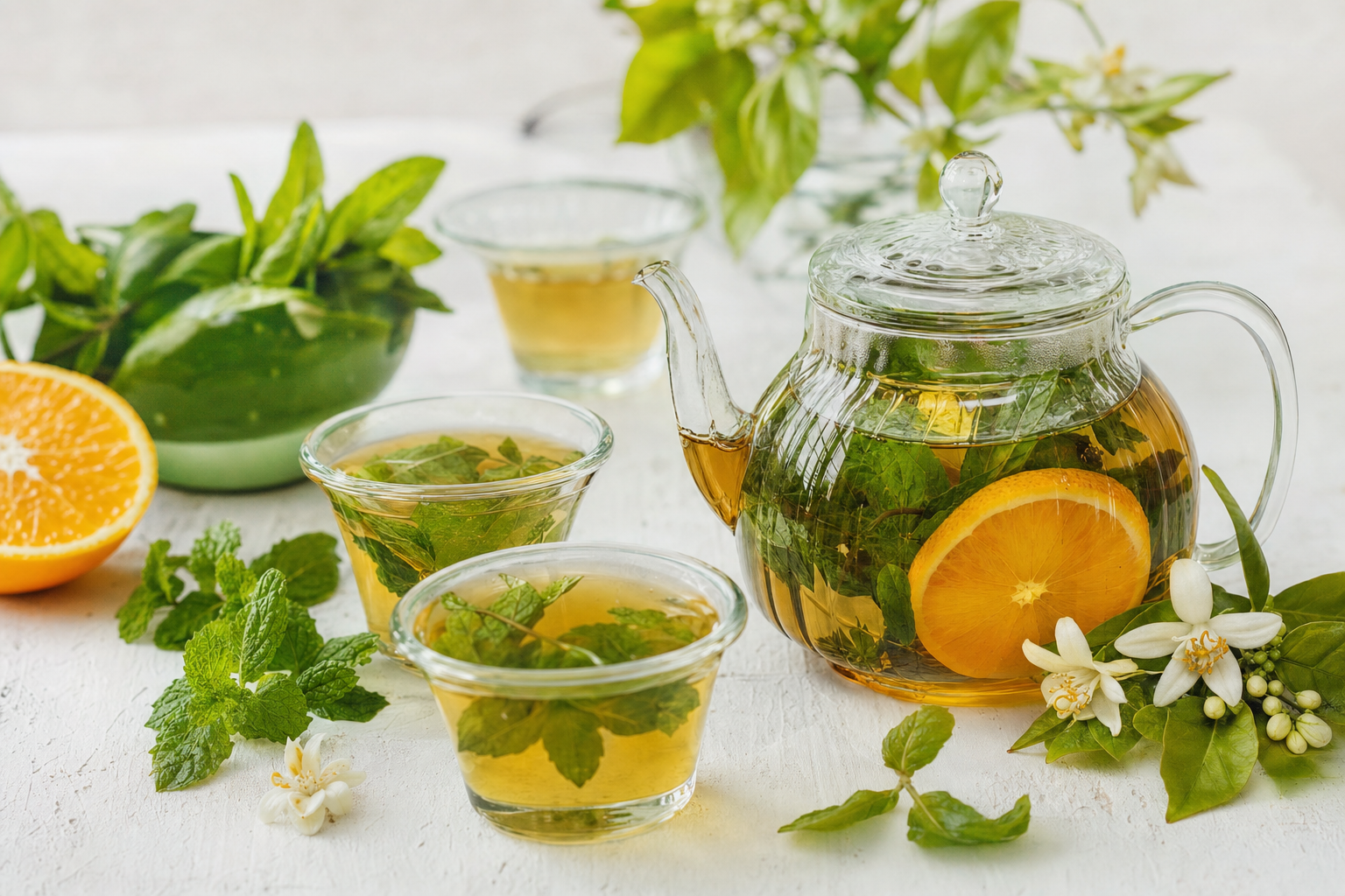 Fresh Mint Tea with Honey and Orange Blossom