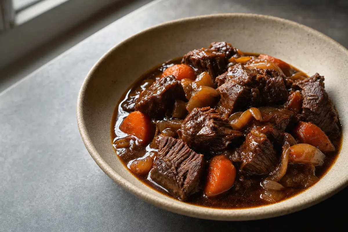 Stout-Braised Beef finished and ready to serve