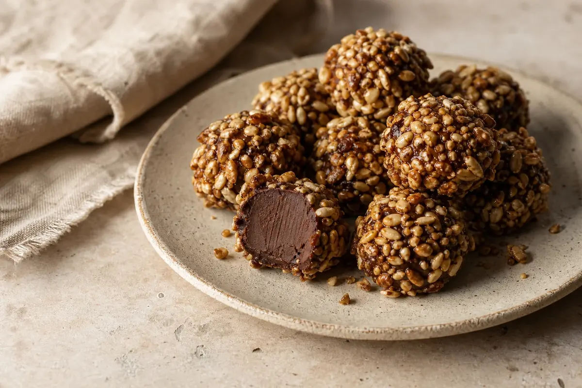 Silky dark chocolate whiskey truffles rolled in crunchy salted sunflower seed brittle for a dramatic homemade gift.