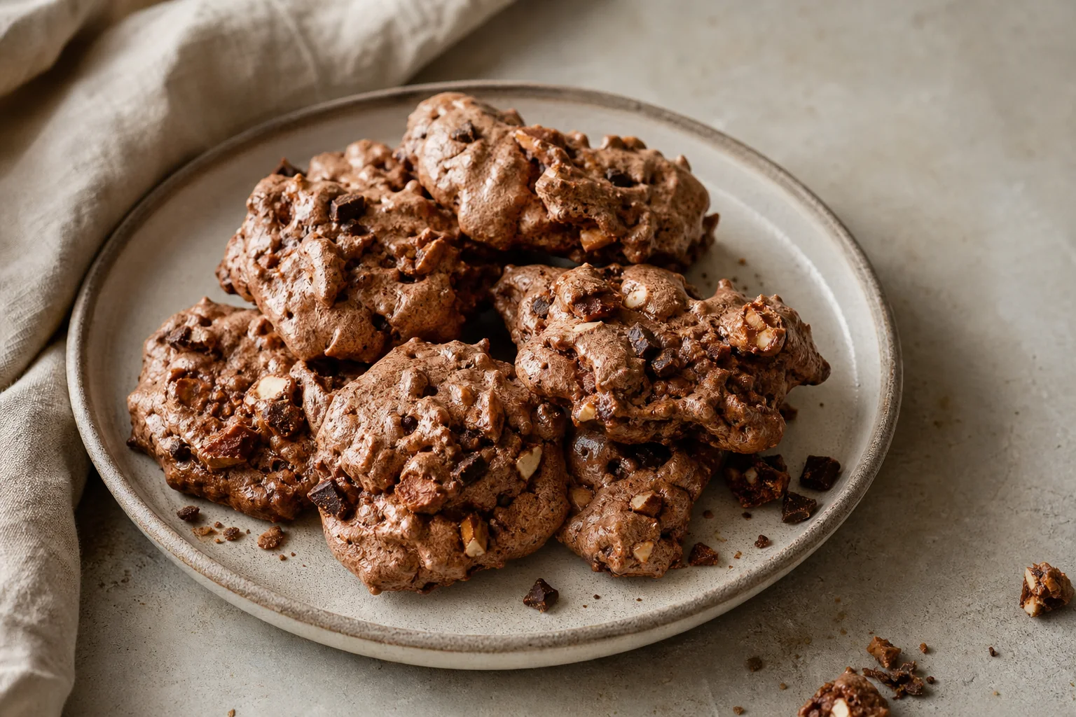 Crisp-chewy chocolate meringues folded with toasted almonds and dark chocolate, naturally gluten-free.