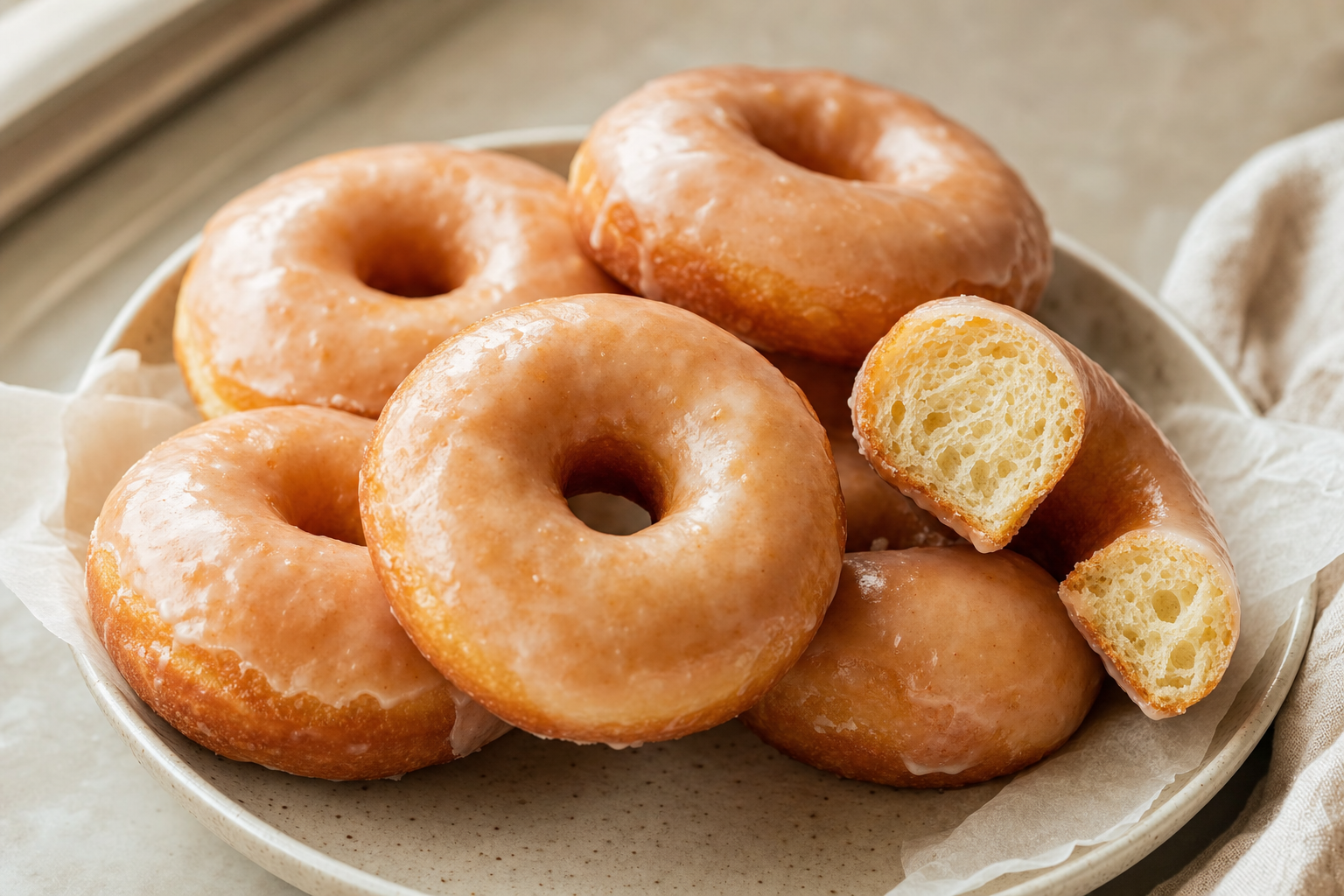 Easy Glazed Doughnuts finished and ready to serve