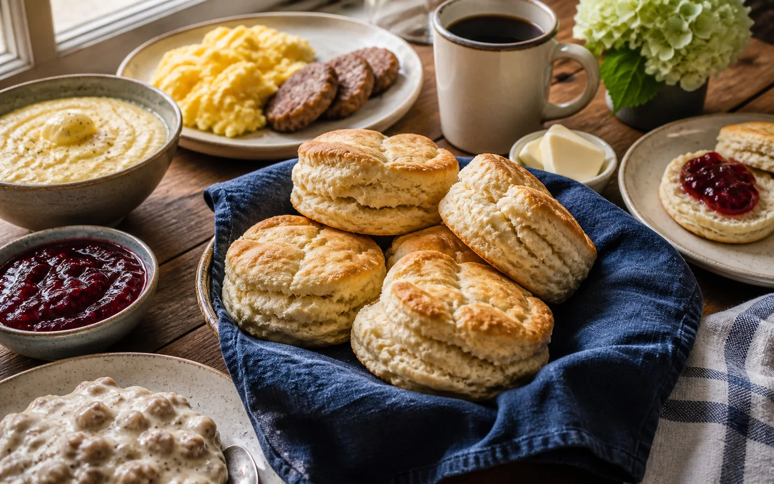 Southern biscuits and a breakfast table