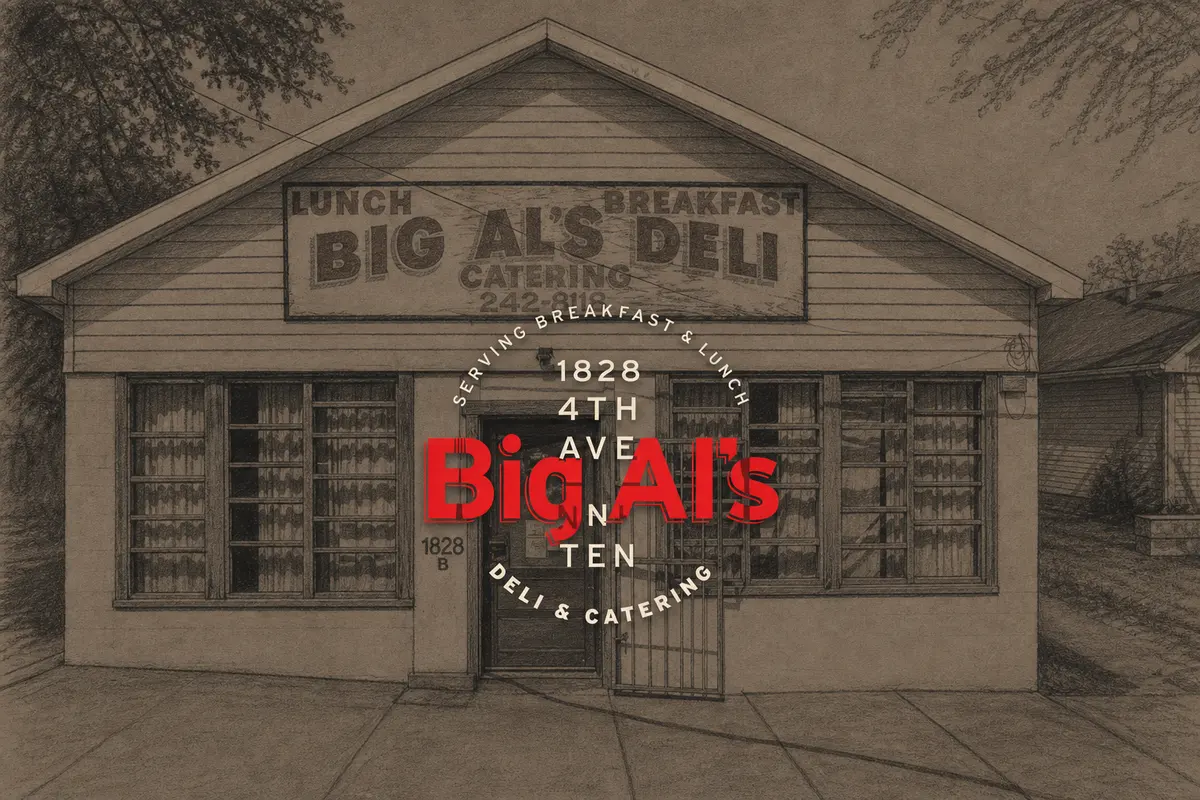 Illustrated exterior of Big Al’s Deli in Nashville