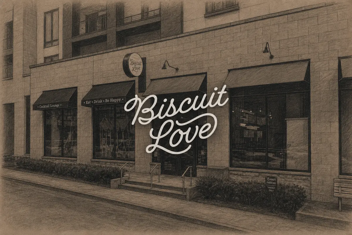 Illustrated exterior of Biscuit Love — The Gulch in Nashville