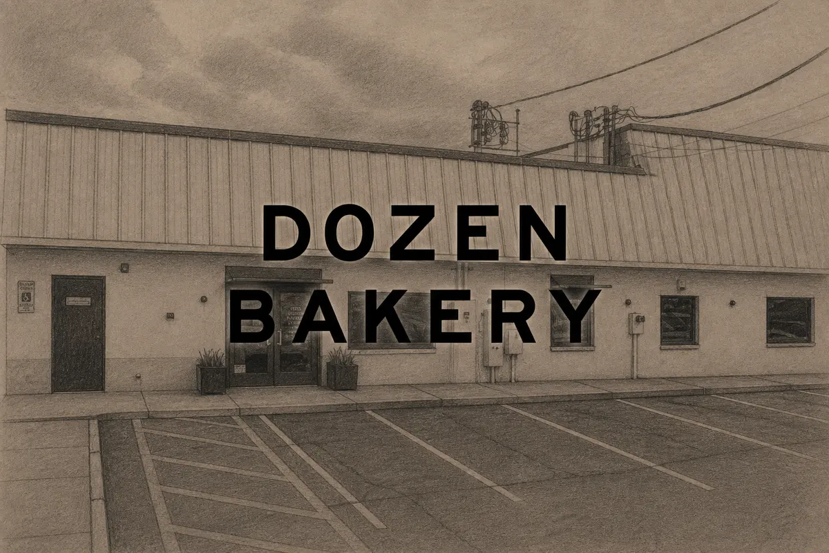 Illustrated exterior of Dozen Bakery in Nashville
