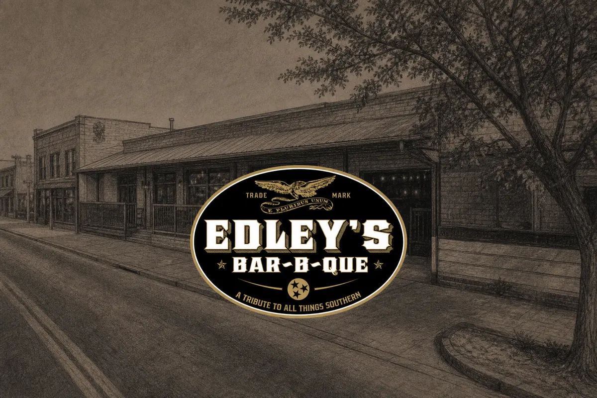 Illustrated exterior of Edley’s Bar-B-Que — 12 South in Nashville