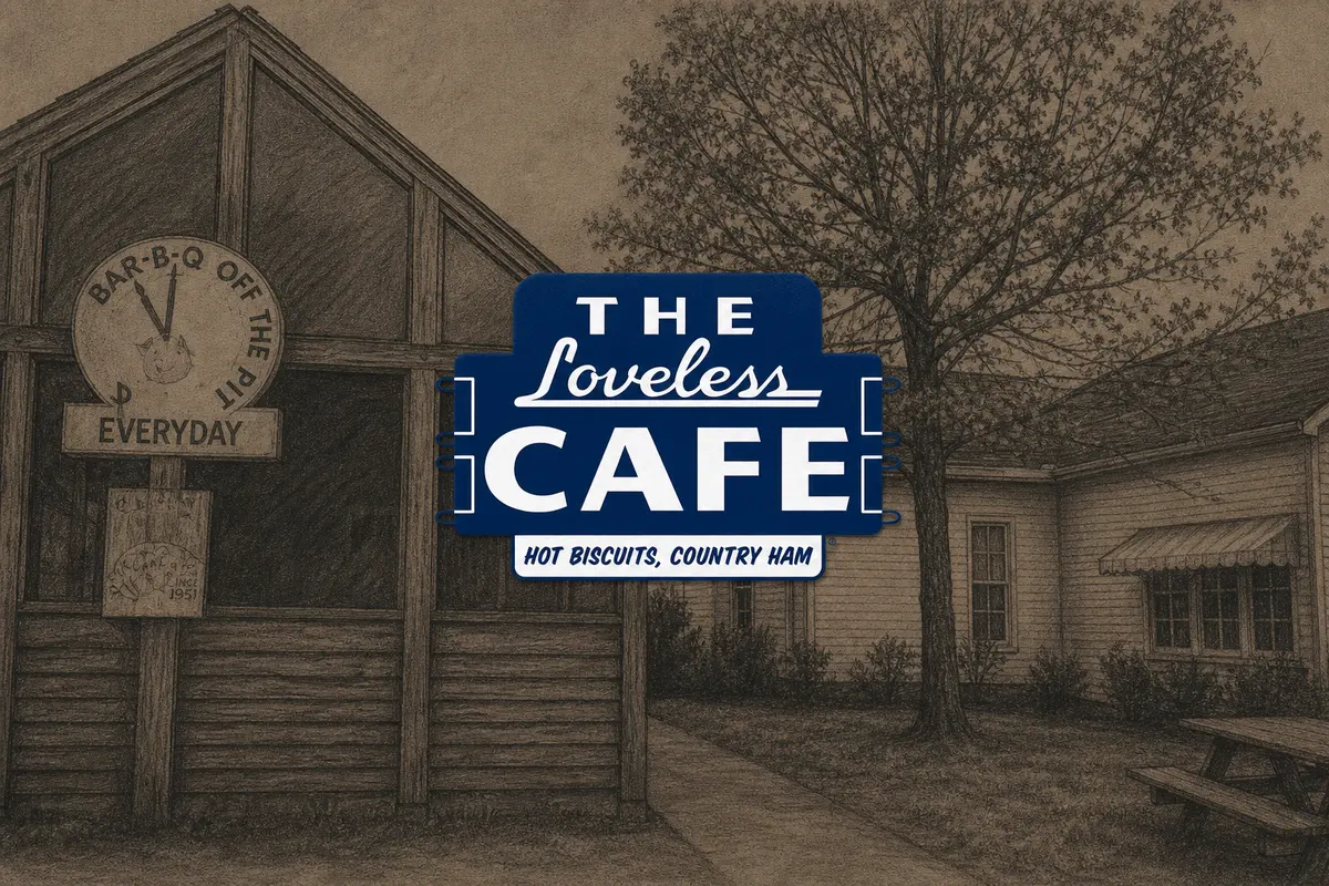 Illustrated exterior of The Loveless Cafe in Nashville