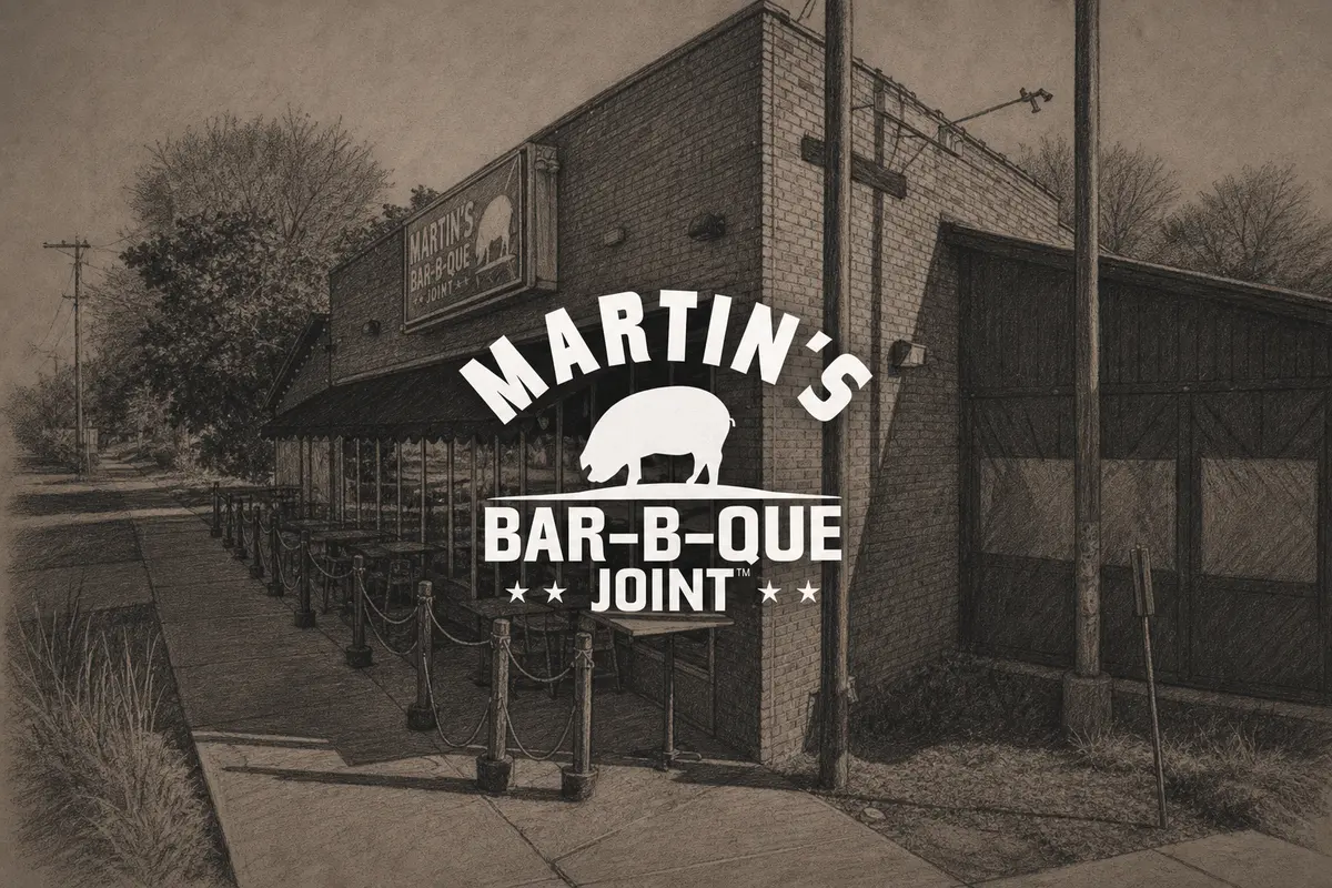 Illustrated exterior of Martin’s Bar-B-Que Joint — Belmont in Nashville