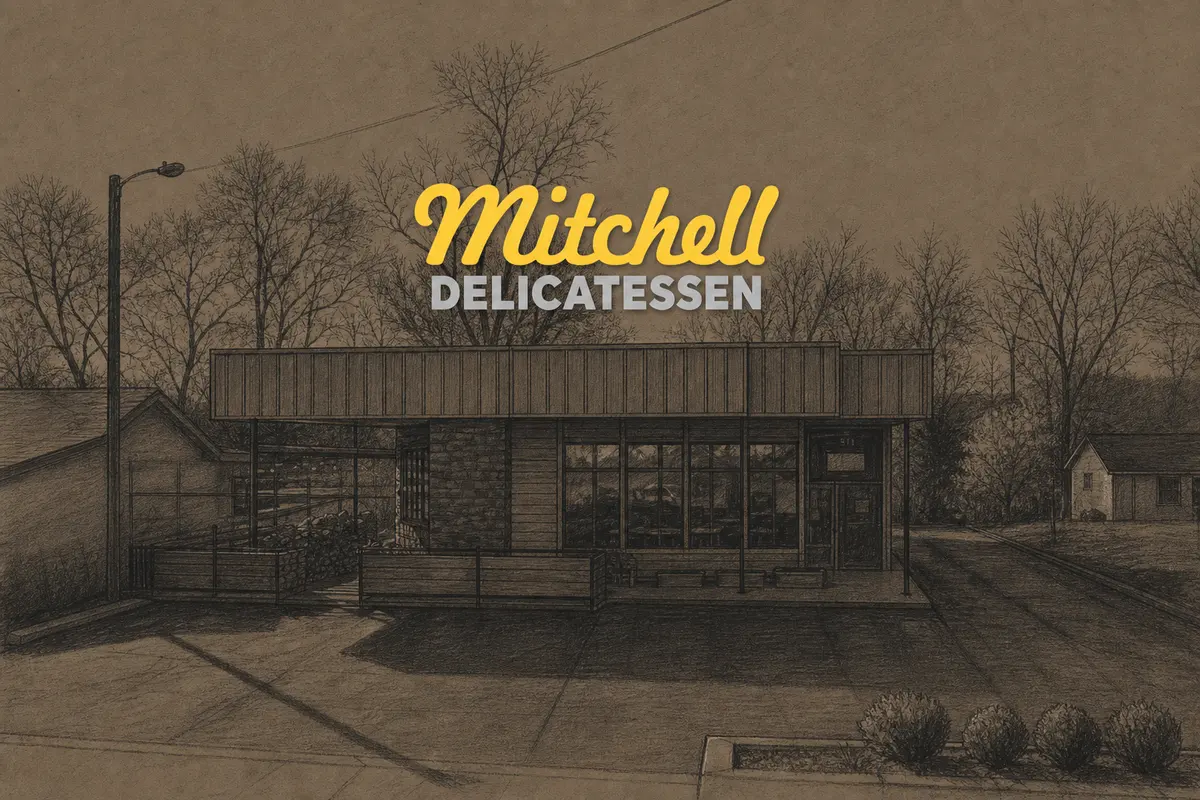 Illustrated exterior of Mitchell Delicatessen in Nashville