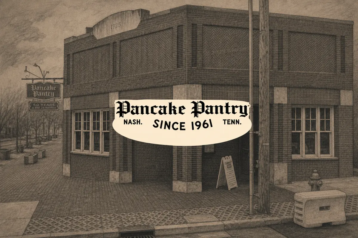 Illustrated exterior of The Pancake Pantry — Hillsboro Village in Nashville