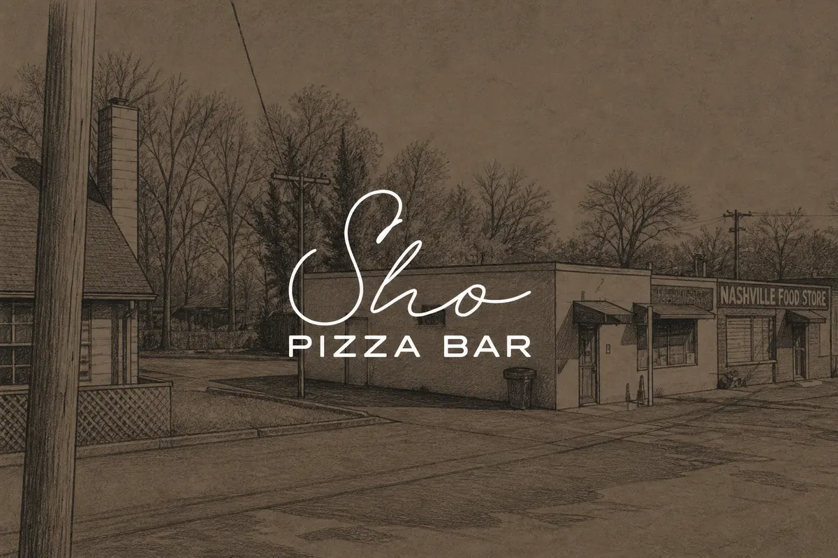 Illustrated exterior of Sho Pizza Bar in Nashville