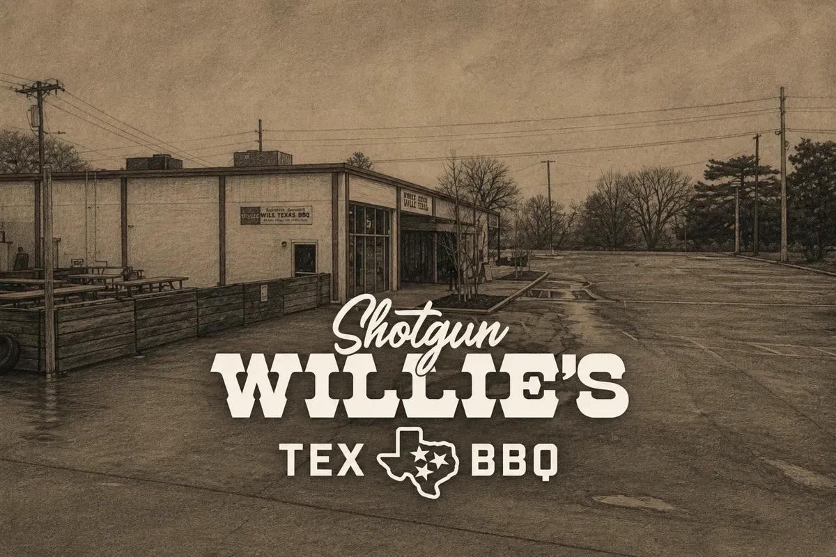 Illustrated exterior of Shotgun Willie’s BBQ in Nashville